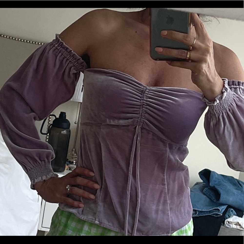 Intermix lilac velvet off the shoulder top size 2